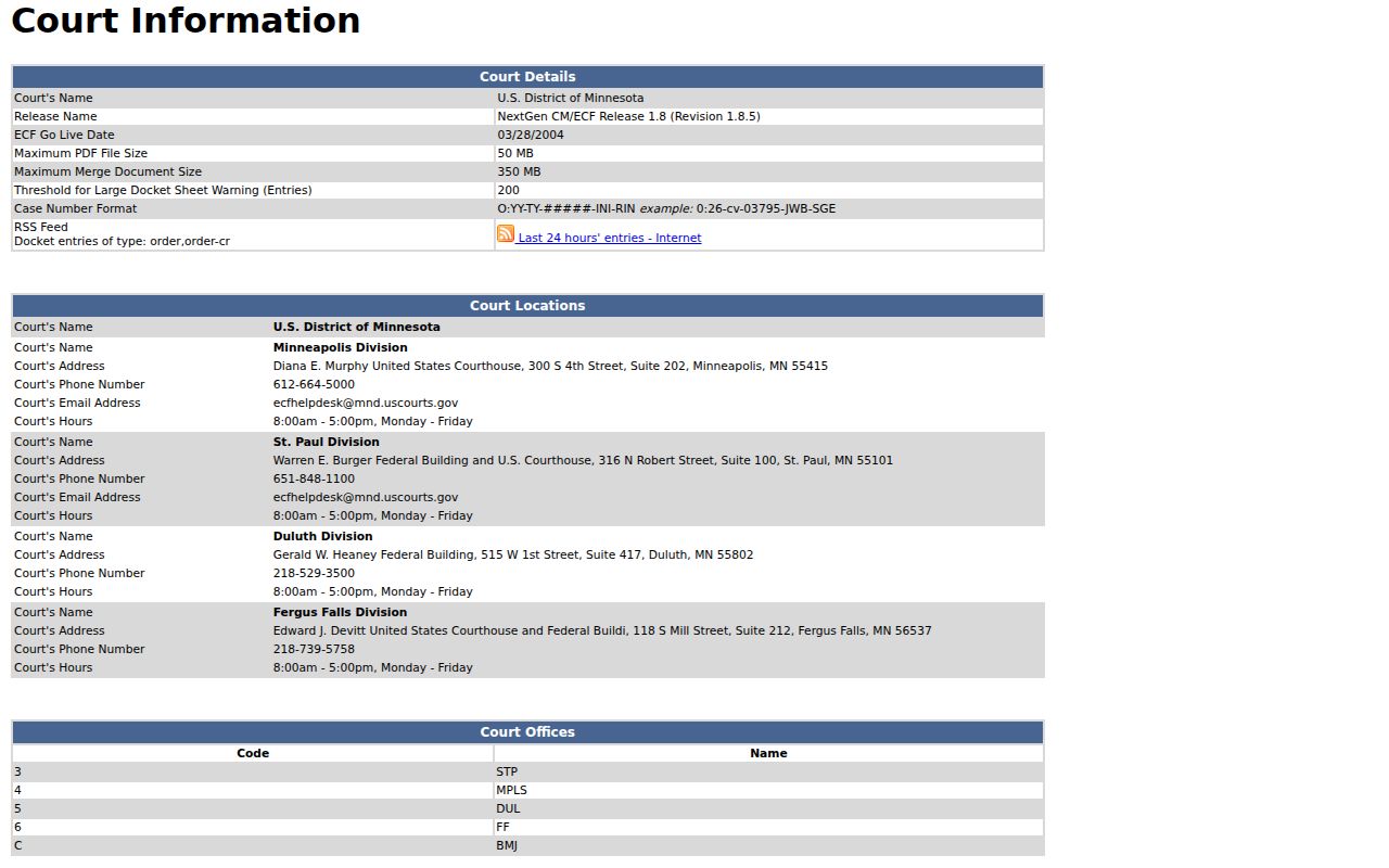 Adams court records source distinguishing District of Minnesota federal dockets