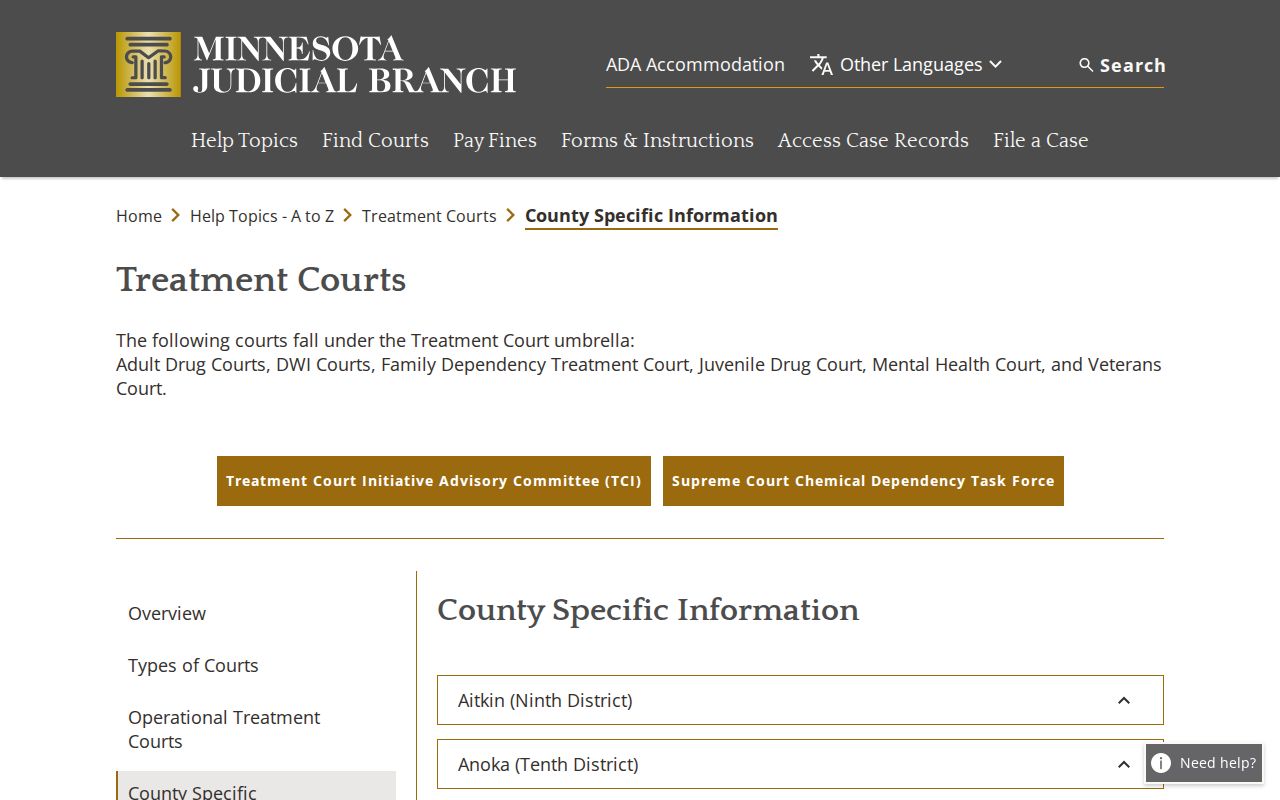 Brownsdale court records source for Minnesota treatment court context