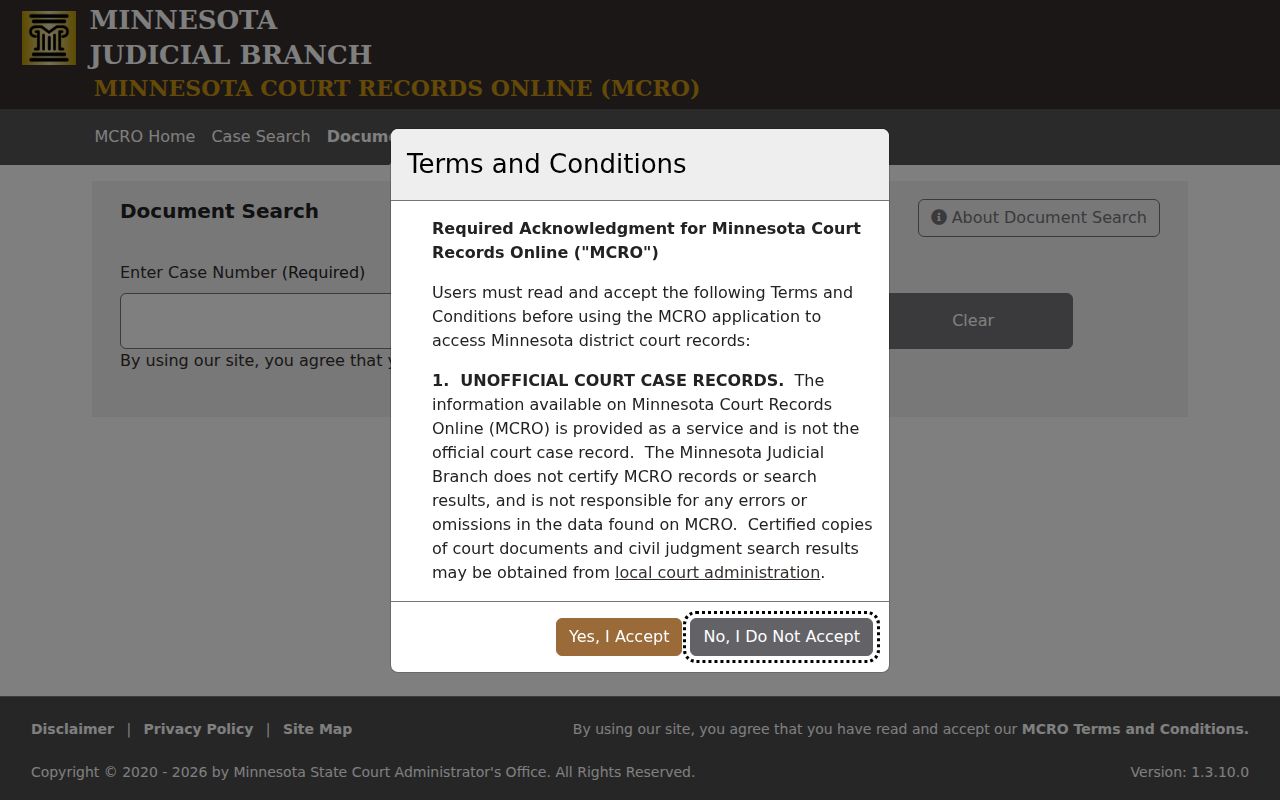 Mower County docket search MCRO document-search reference