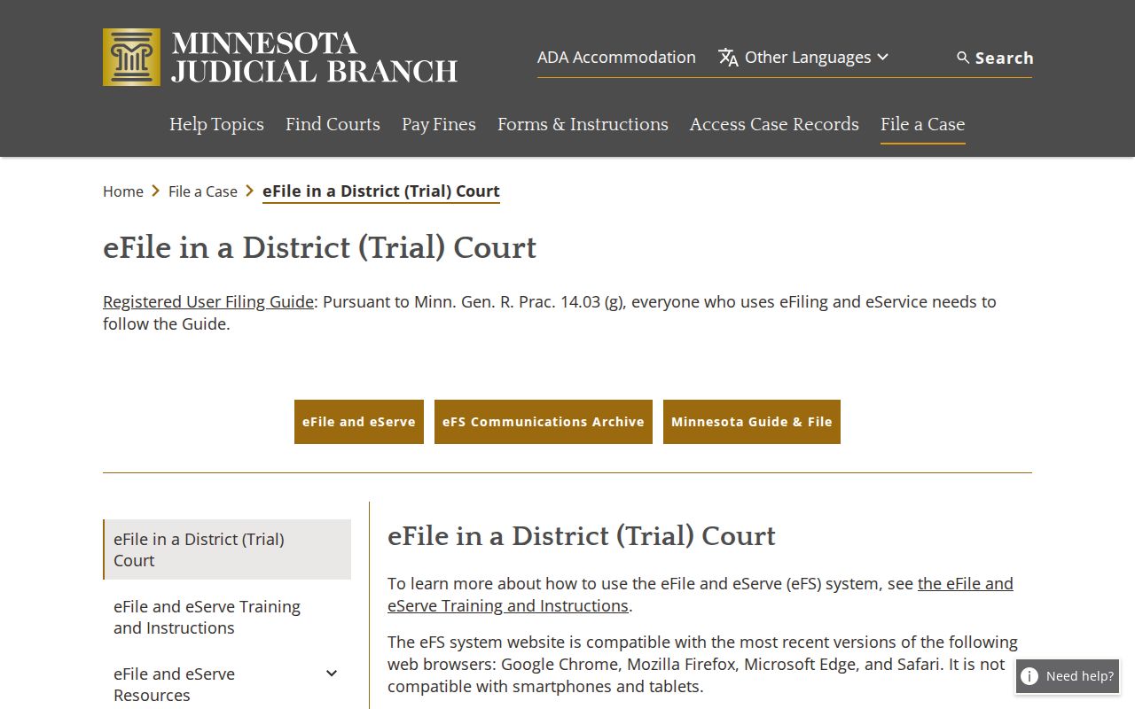 Mower County docket search and Minnesota eFile service reference