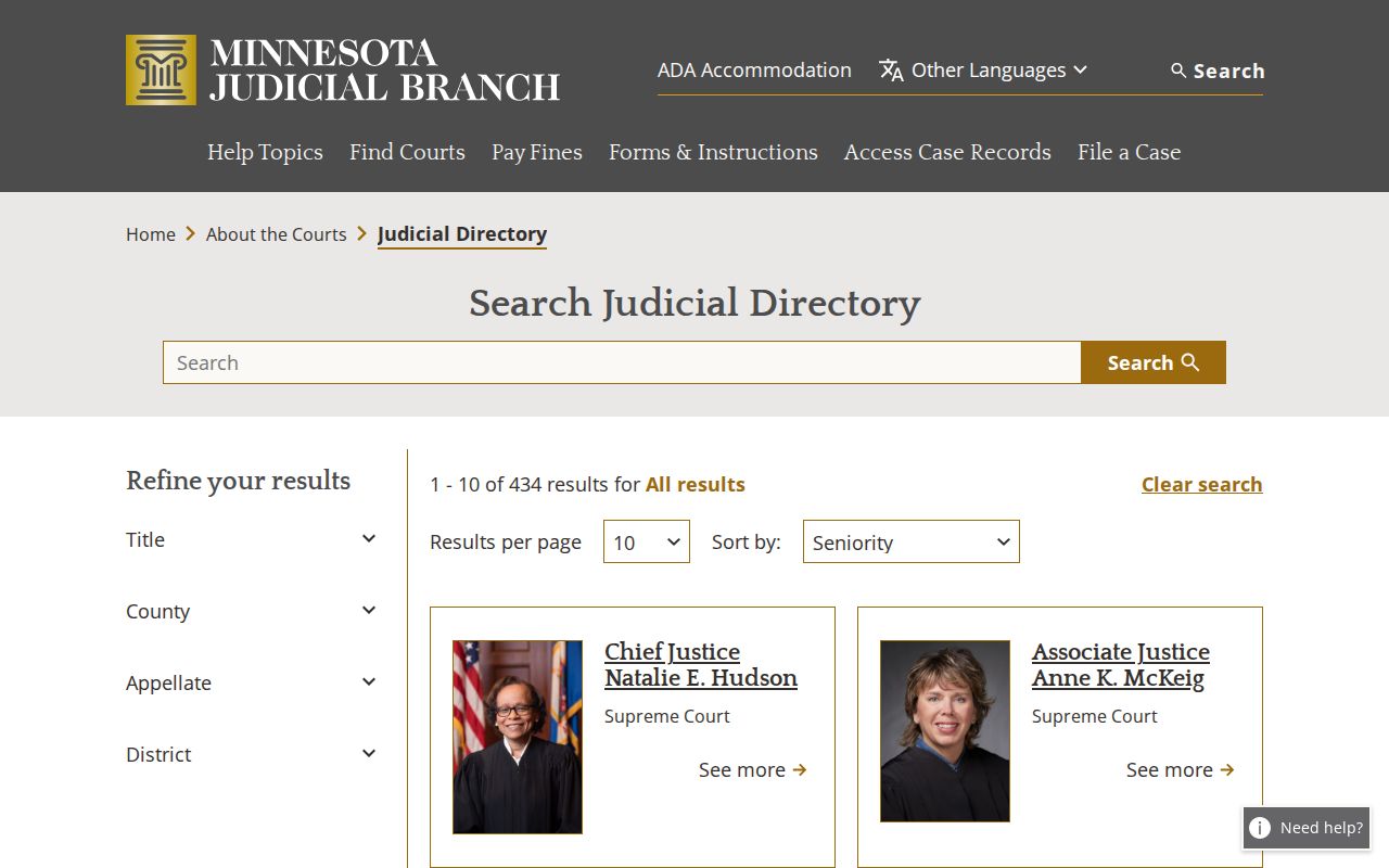 Mower County court schedule reference from the Minnesota judicial directory