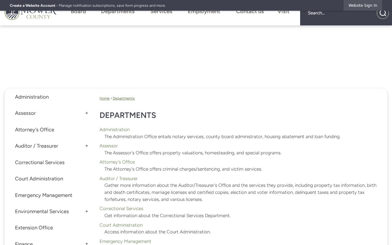 Mower County court records and county department directory reference