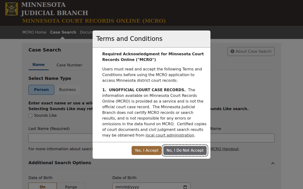 Mower County criminal court dockets MCRO case search reference