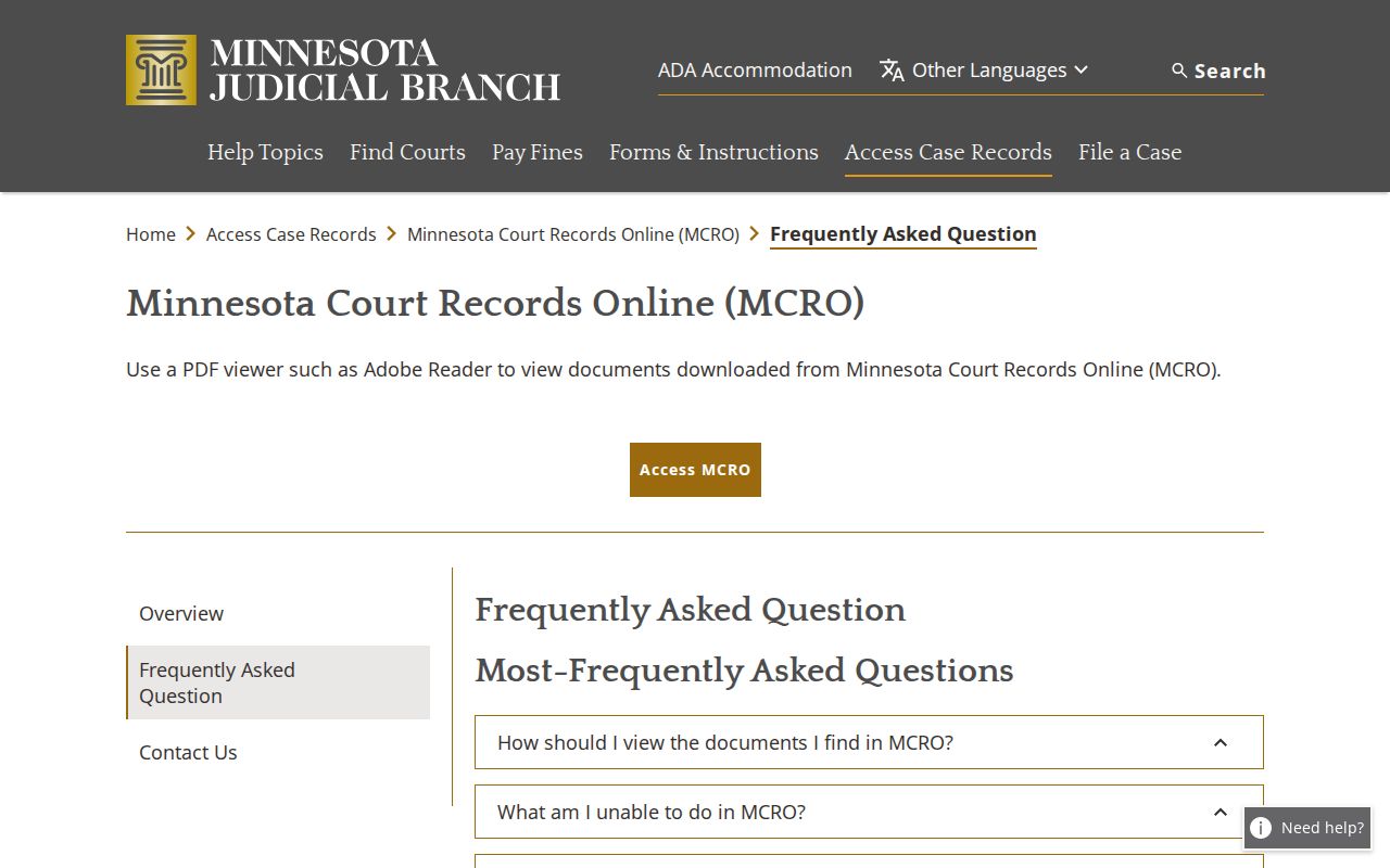 Mower County criminal court dockets MCRO access rules reference