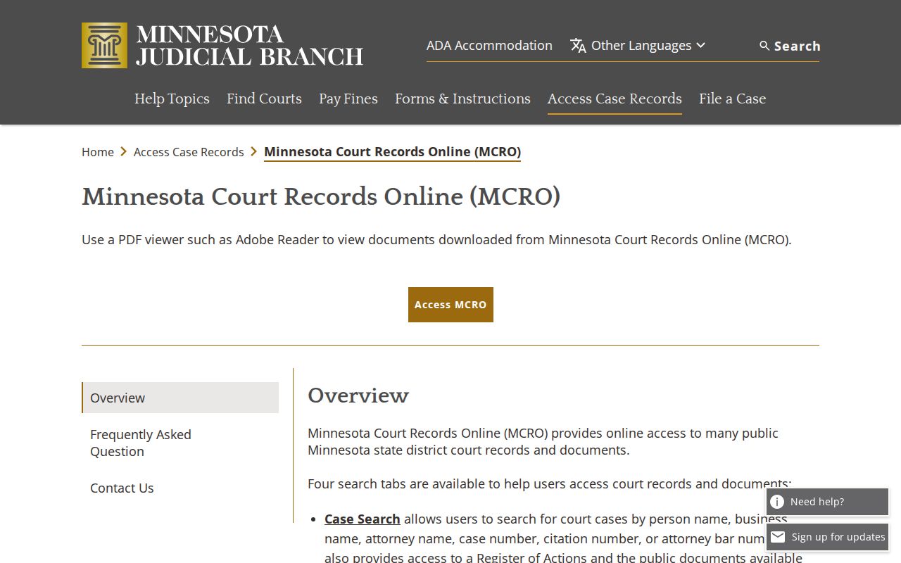 Mower County court docket MCRO access information