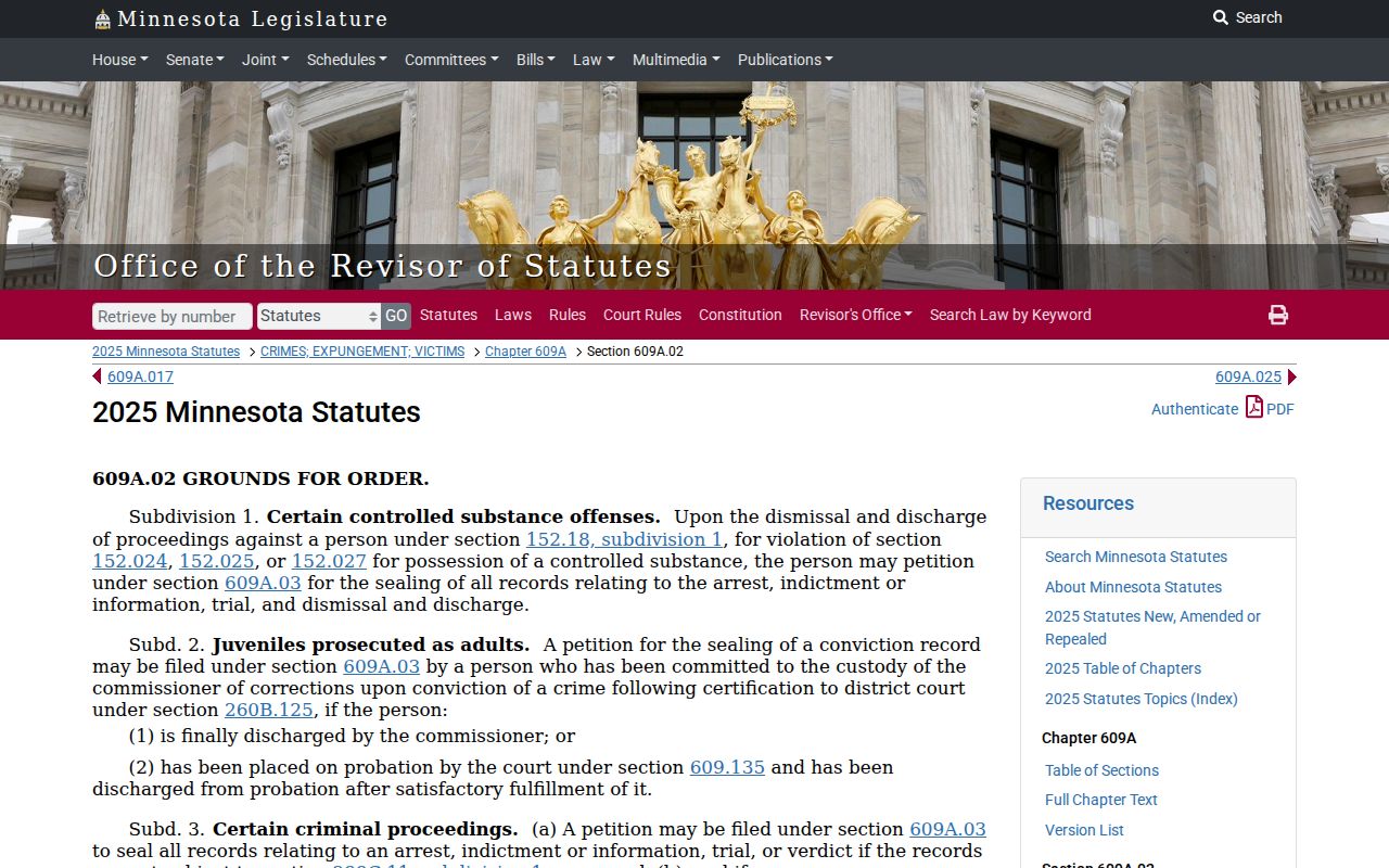 Mower County traffic court records expungement eligibility statute