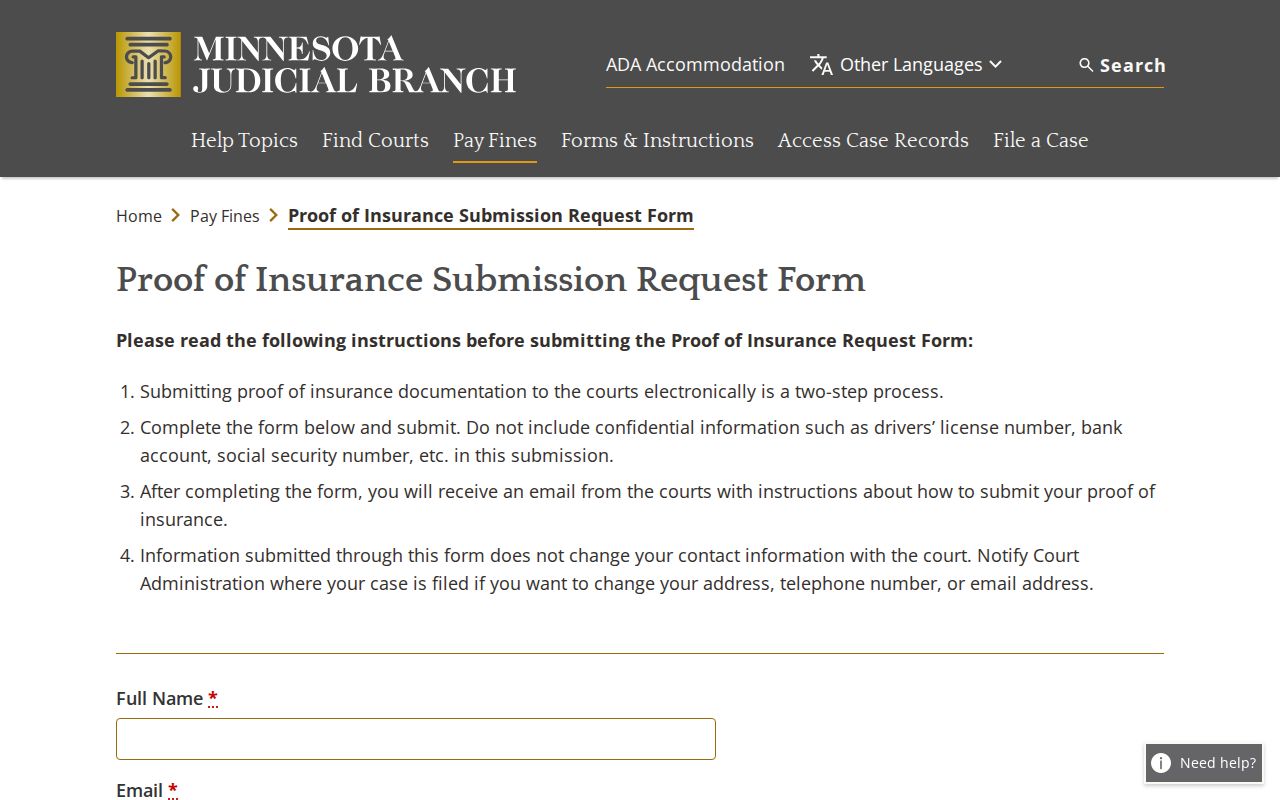 Mower County traffic court records proof of insurance submission form