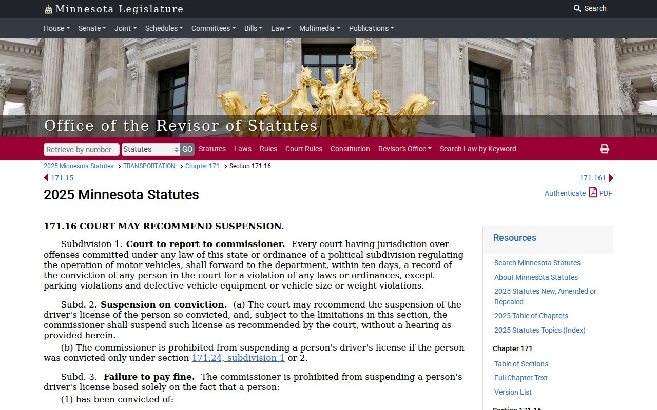 Mower County traffic court records Minnesota license suspension statute